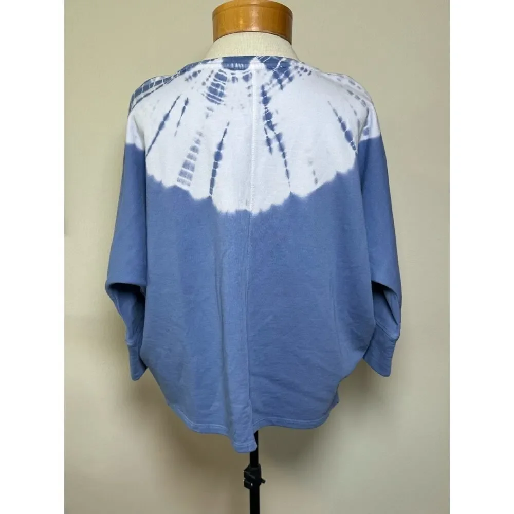 Pure Jill J.Jill Tie Dye Sweatshirt XS Blue White Organic Cotton Dolman Pullover